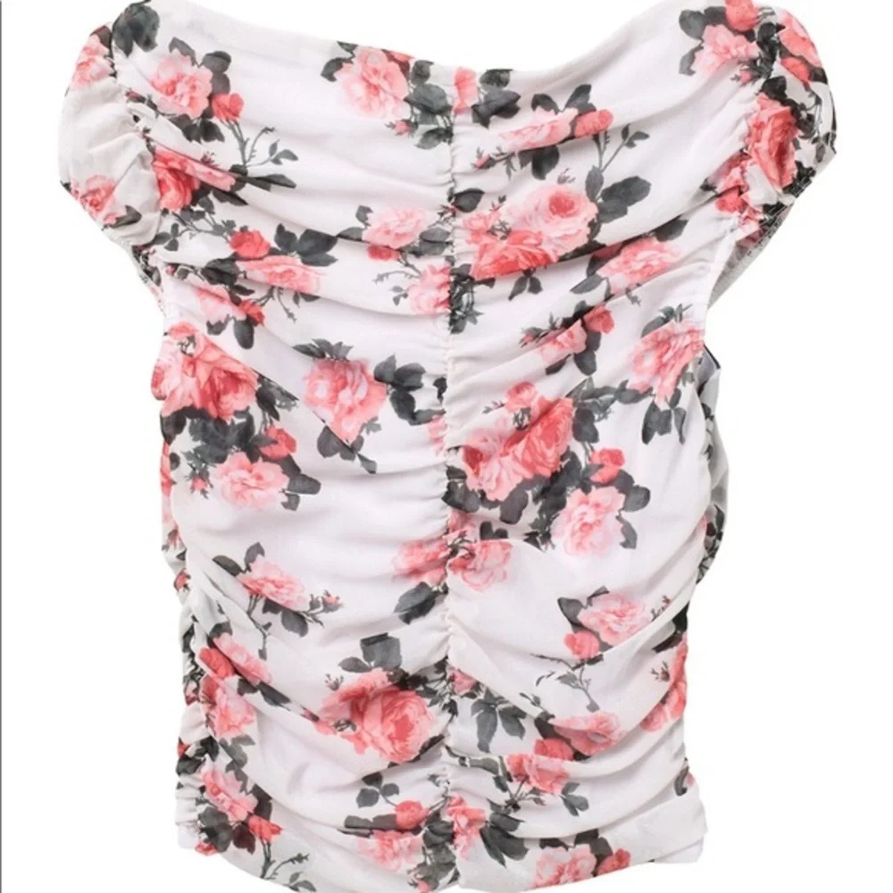 Abound Square Neck Ruched Floral Cap Sleeve Top, L - Picture 2 of 7